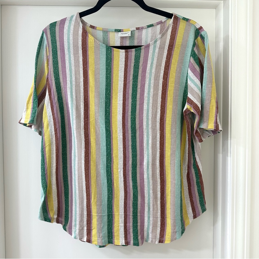 Jacqueline de Yong Colorful Striped Short Sleeve Blouse Top, Size M